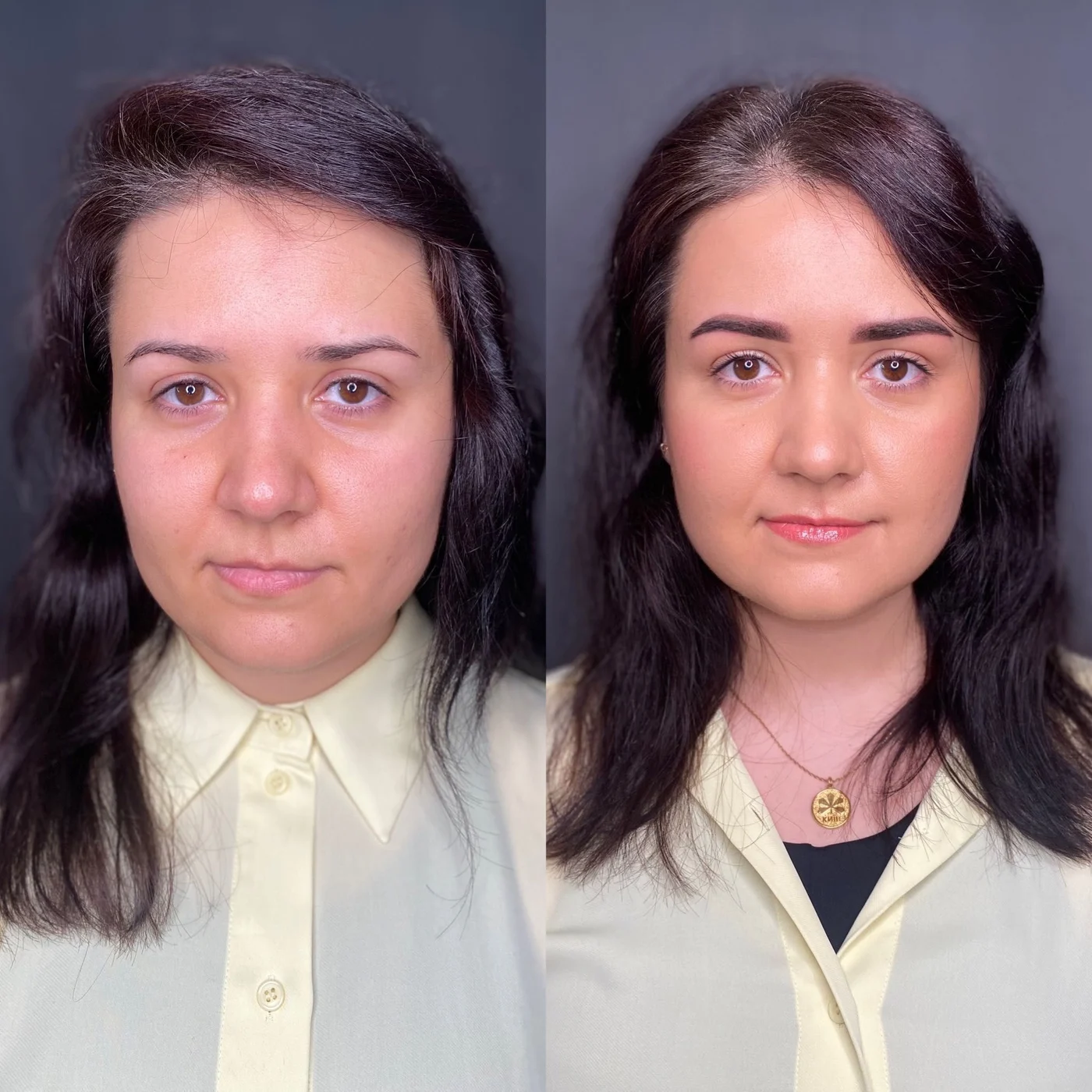 Брови до та після процедури Powder Brows у районі Polanka в Познані