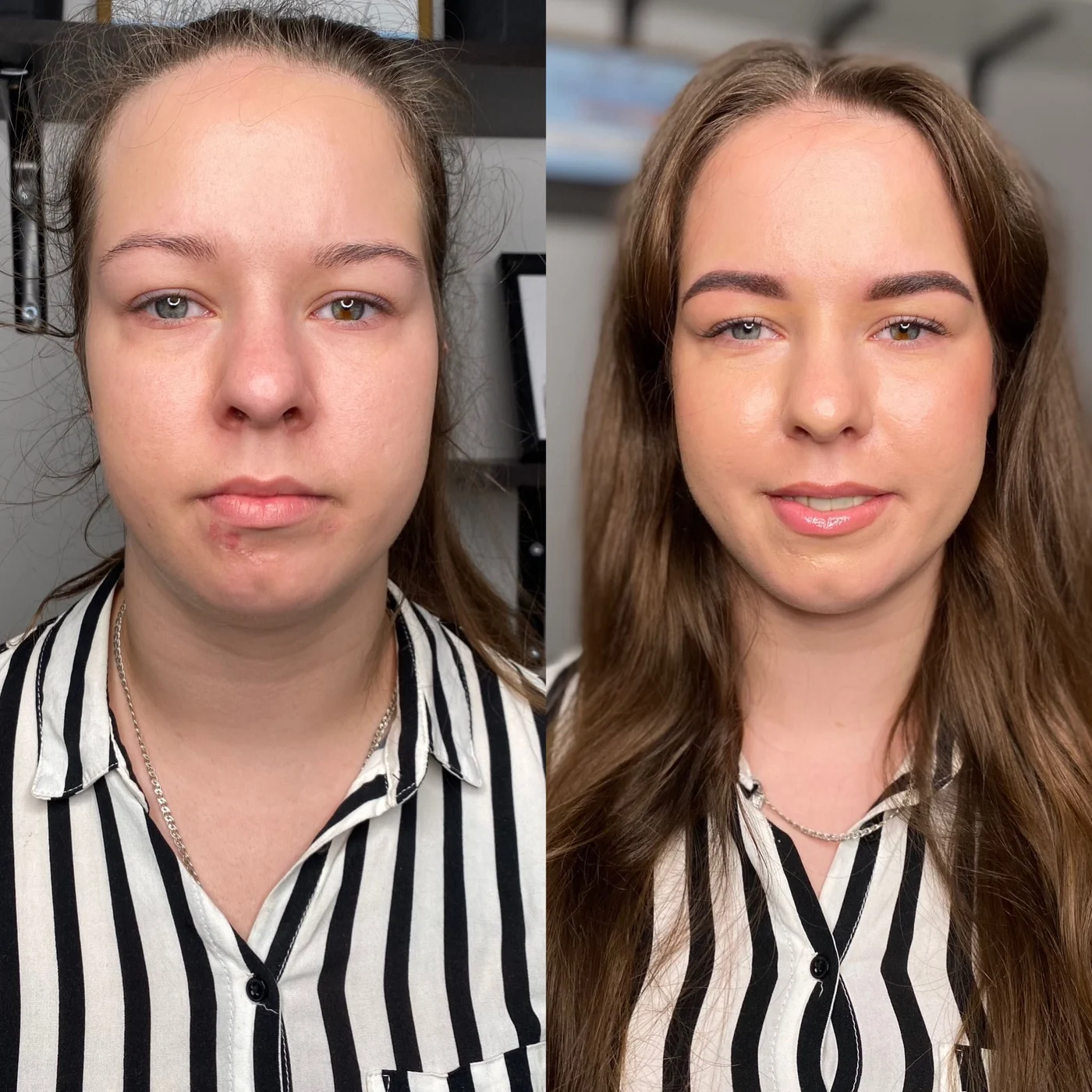 Брови до та після процедури Powder Brows у Познані